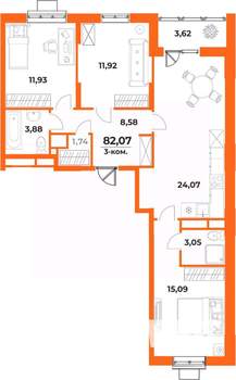 3-к квартира, вторичка, 82м2, 6/10 этаж