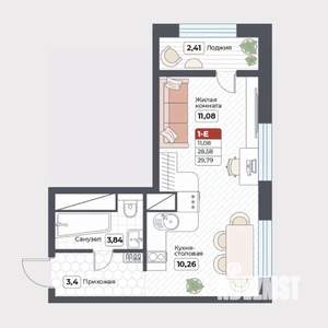 1-к квартира, строящийся дом, 30м2, 11/19 этаж