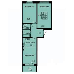 3-к квартира, строящийся дом, 59м2, 2/10 этаж