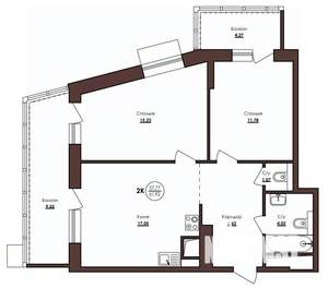 2-к квартира, строящийся дом, 62м2, 15/23 этаж