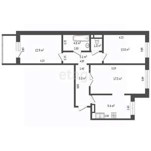 3-к квартира, вторичка, 70м2, 5/10 этаж