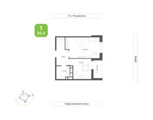 1-к квартира, строящийся дом, 39м2, 6/23 этаж