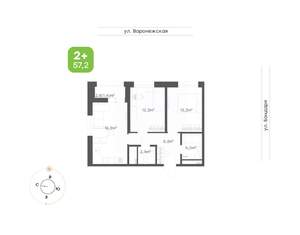 2-к квартира, вторичка, 57м2, 7/16 этаж