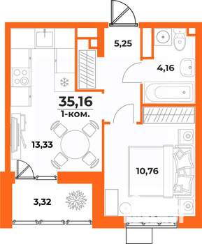 1-к квартира, вторичка, 35м2, 5/10 этаж