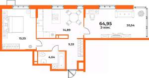 2-к квартира, вторичка, 65м2, 6/10 этаж
