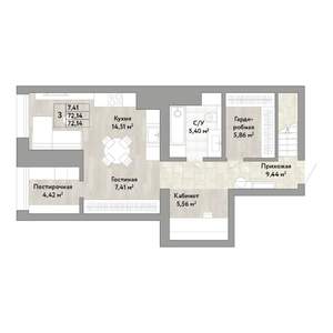 3-к квартира, строящийся дом, 72м2, 1/22 этаж