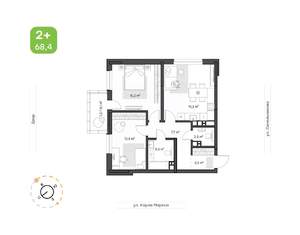 2-к квартира, вторичка, 68м2, 21/24 этаж