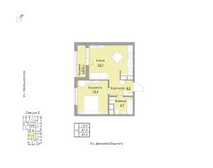 1-к квартира, вторичка, 43м2, 20/21 этаж