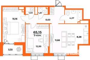 3-к квартира, вторичка, 65м2, 8/10 этаж