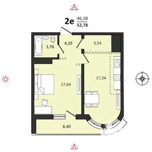 2-к квартира, вторичка, 53м2, 24/25 этаж