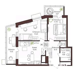 2-к квартира, вторичка, 62м2, 17/23 этаж