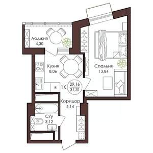 1-к квартира, вторичка, 31м2, 17/23 этаж