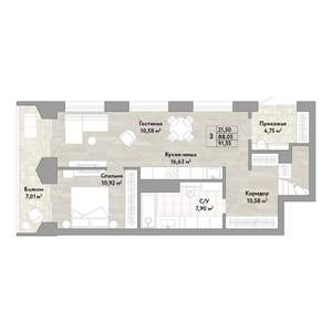 3-к квартира, строящийся дом, 88м2, 1/22 этаж