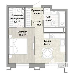 1-к квартира, строящийся дом, 37м2, 2/21 этаж