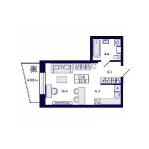 Студия квартира, строящийся дом, 33м2, 2/30 этаж