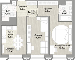 2-к квартира, вторичка, 66м2, 11/21 этаж