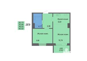 2-к квартира, строящийся дом, 40м2, 8/10 этаж