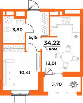 1-к квартира, вторичка, 34м2, 5/10 этаж