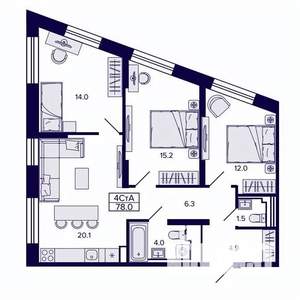 4-к квартира, строящийся дом, 78м2, 9/30 этаж