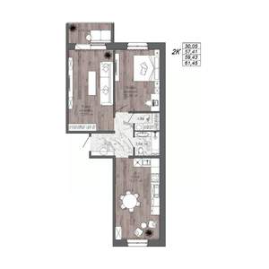 2-к квартира, строящийся дом, 59м2, 2/10 этаж
