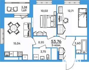 2-к квартира, вторичка, 54м2, 4/17 этаж