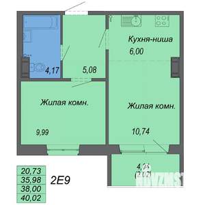 2-к квартира, строящийся дом, 40м2, 2/10 этаж