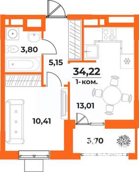 1-к квартира, вторичка, 34м2, 4/10 этаж
