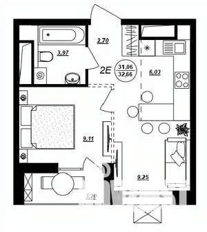 2-к квартира, строящийся дом, 33м2, 10/17 этаж