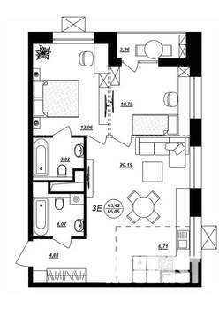 3-к квартира, строящийся дом, 65м2, 5/17 этаж