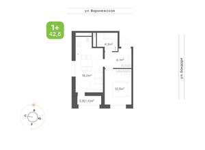 1-к квартира, вторичка, 43м2, 7/16 этаж