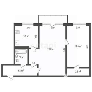 2-к квартира, вторичка, 46м2, 5/5 этаж