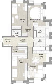 4-к квартира, вторичка, 103м2, 8/21 этаж