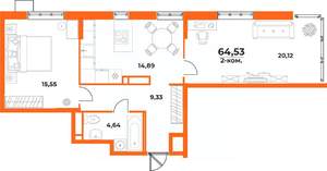2-к квартира, вторичка, 65м2, 4/10 этаж